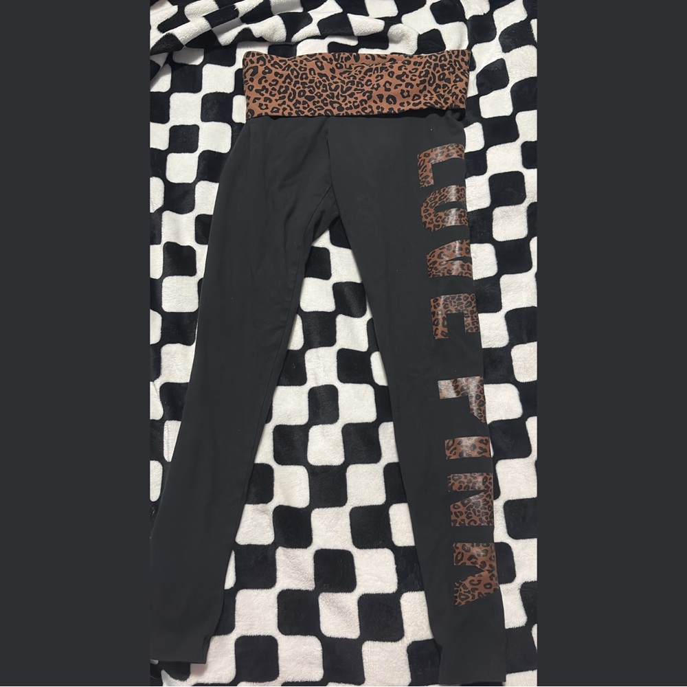 PINK Victoria's Secret Black Leggings with Leopard Print
